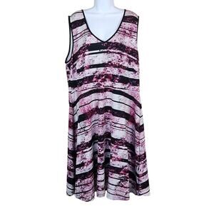 Jete Dress Womens 2X Striped Floral Dress Sleeveless V Neck Plus